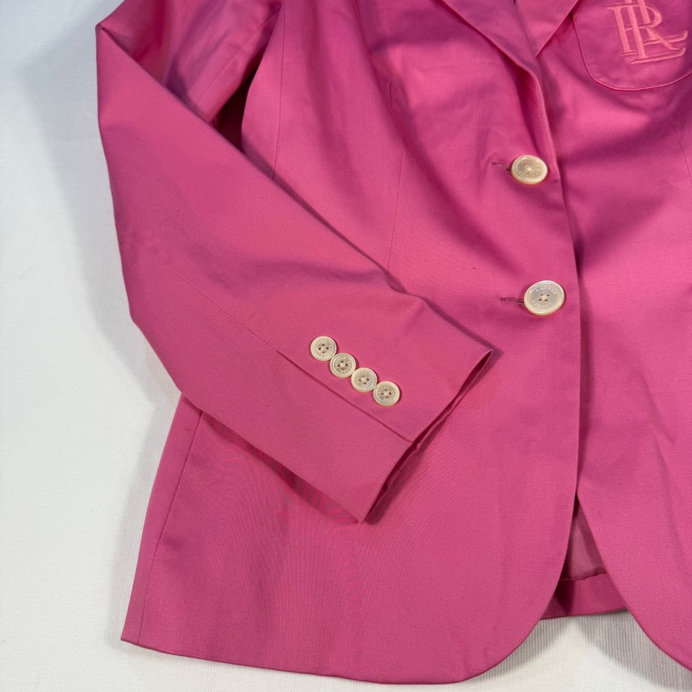 Lauren Ralph Lauren Pink Cotton Blazer Embroidery Logo Preppy Barbie Size 10 Y2K - Picture 10 of 16